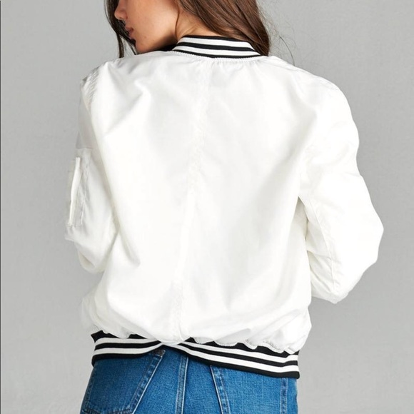 White Varsity Stripe Bomber - Picture 2 of 3